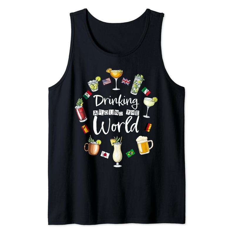 Funny Vacation Tank Top, Drinking Around The World Vacation Drinking Showcase Funny Tank Top Unisex Casual Classic
