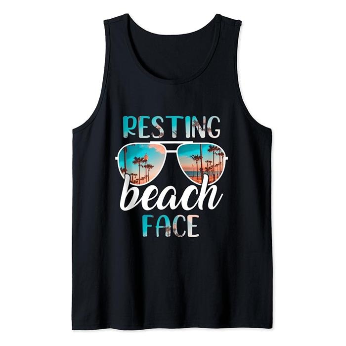 Funny Vacation Tank Top, Resting Beach Face Vintage Retro Funny Beach Vacation Tank Top Unisex Casual Classic