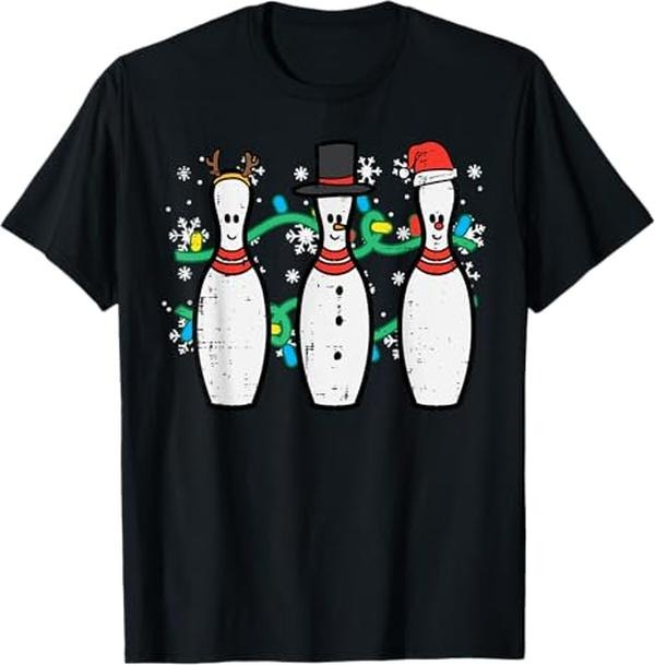 Funny Xmas Men Women Family T-Shirt, Christmas Bowling Funny Xmas Sports Bowler Men Women T-Shirt - Menswear Top