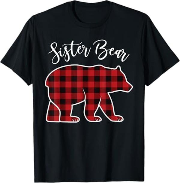 Funny Xmas Men Women Family T-Shirt, Sister Bear Pajama Red Buffalo Xmas Funny Family Christmas T-Shirt - Menswear Top
