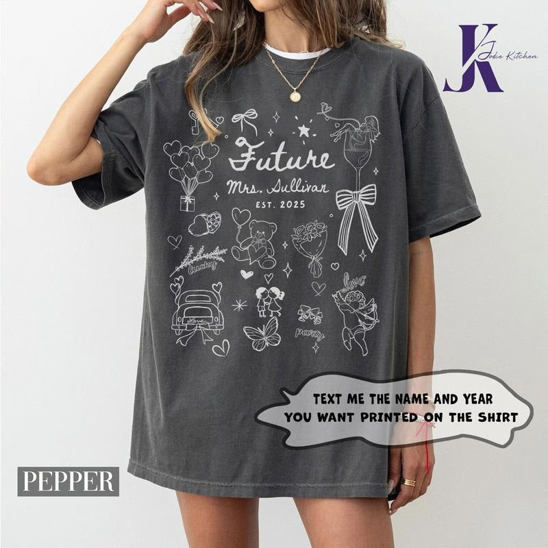 Future Mrs Shirt Custom Bride Shirt Engagement Gift Bride to Be Gift Fiance Gift For Her Engaged Shirt Engagement Party Forest Green Unisex Heavy Cotton Tee Gildan 5000 Crew Neck Drop Shoulder Long Sleeve Casual Style Crewneck Top Check Ribbed