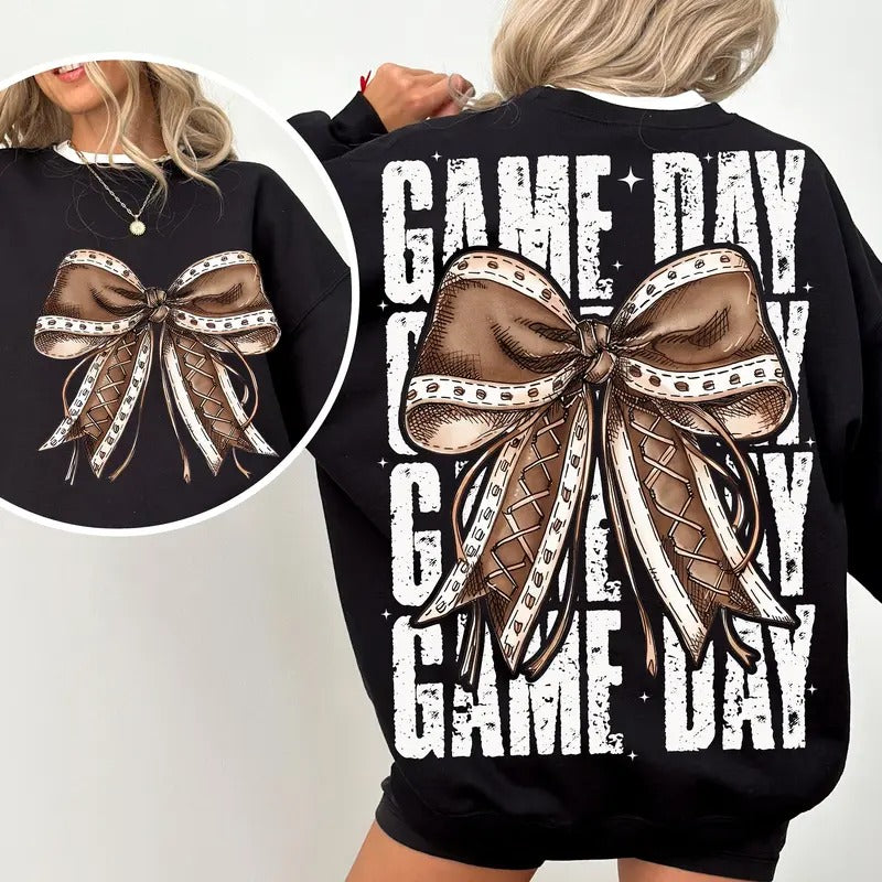 Game Day Football Bow Tshirt, Sweatshirt, Hoodie, Fall Coquette Bow, Fall Football Shirt, Sport Shirt, Football Mom, Game Day Sublimation Design, Graphic Tees, Cute Shirt for Women