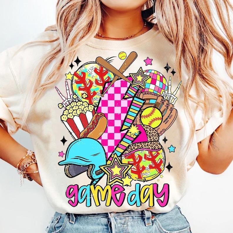 Game Day Preppy Softball Mama Leopard Softball Mom Coquette T-Shirt