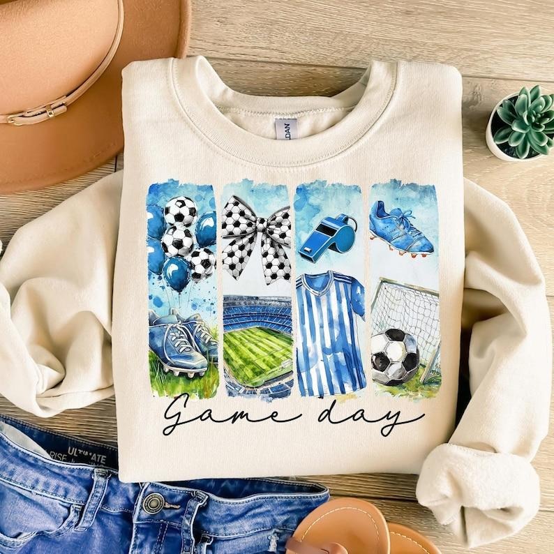 Game Day Soccer Coquette Bow Mama , Soccer Mom , Brushstroke Soccer Sweatshirt Crewneck Classic