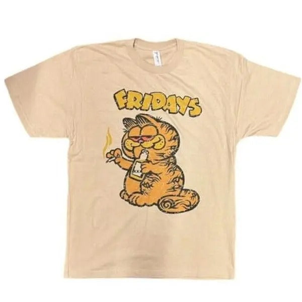 Garfield T-shirt Fridays Cartoon Cat Big Face Tee Shirt Vintage Style Sz Large73