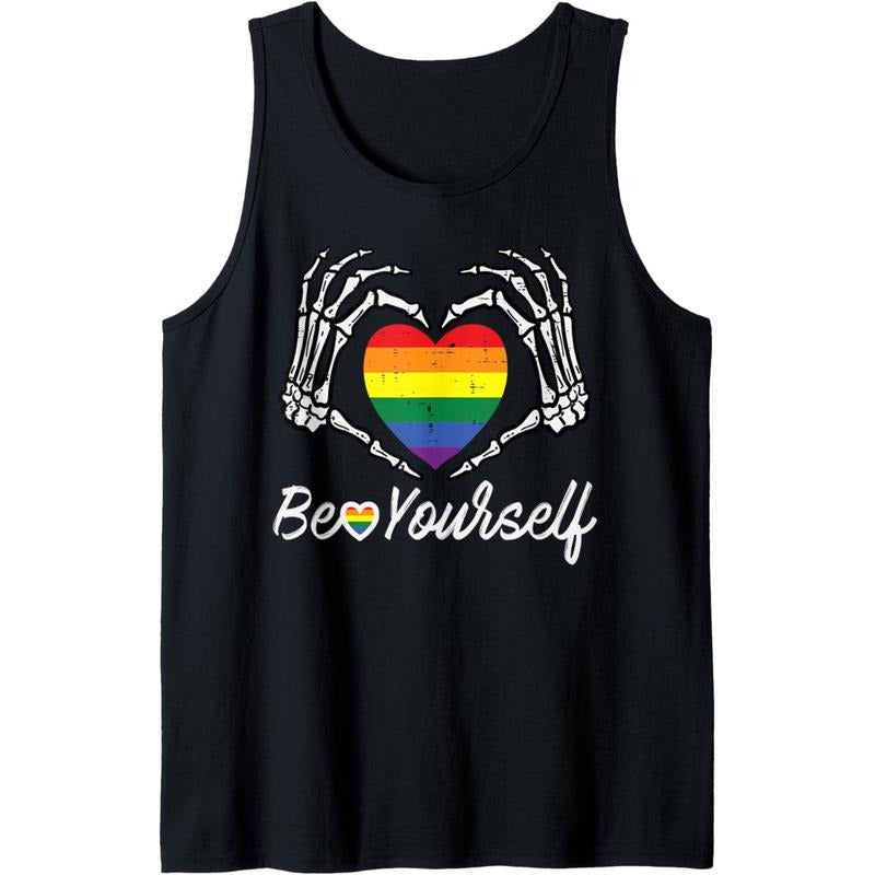 Gay Pride Heart Skeleton Be Yourself Rainbow Lgbt Men Women Tank Top MADE IN USA