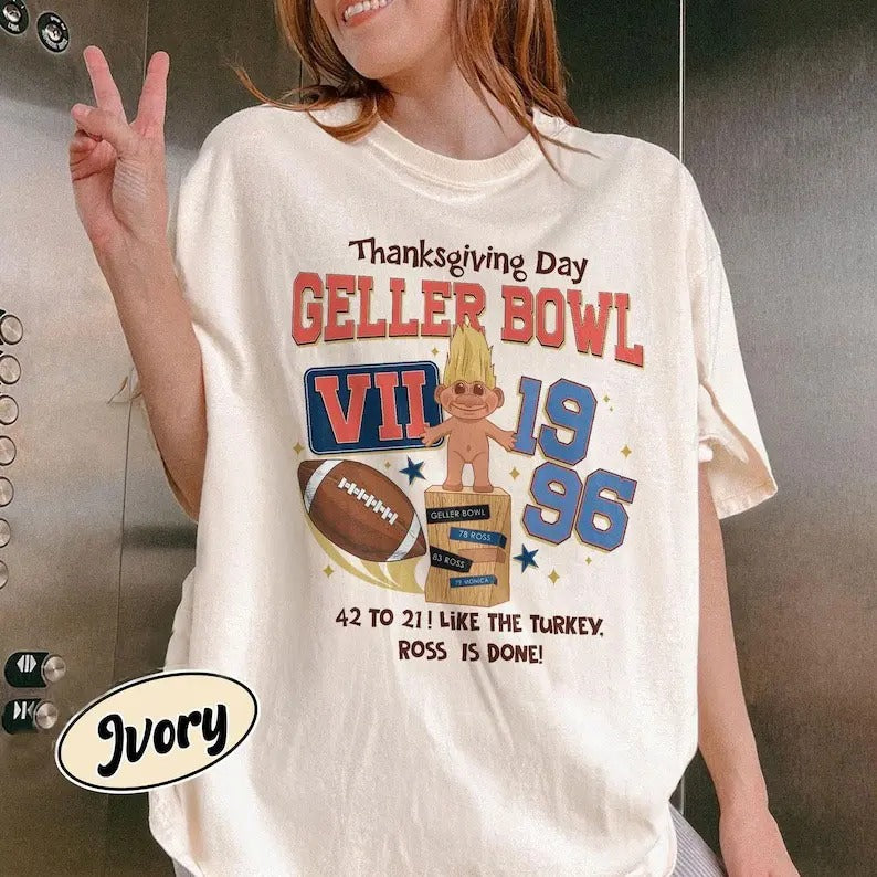 Geller Bowl Thanksgiving Shirt | Friends Tee | Friendsgiving Geller Cup Merch | Ross Rachel Monica Apparel Casual Cotton Sleeve Collar Crewneck