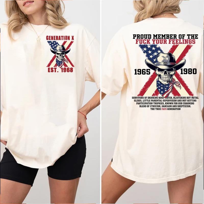 Generation X Custom Year New Version 2 T-shirt, Custom Year Of Birth Shirt, Christmas Generation X Two Side Shirt Top Cotton Womenswear Comfort Collar Embroidered Fit