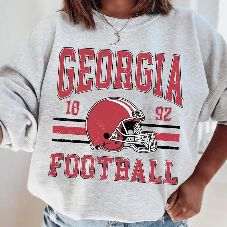Georgia Football College Sweatshirt, Vintage Retro Style Football Tee, College Game Day Apparel