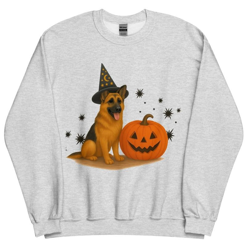German Shepherd Halloween Witchy Dogs Sweatshirt ~ Unisex Apparel Relaxed Fit Printed In The USA Clothing Womenswear Casual Comfort Cotton Top Athletic Boho Chic