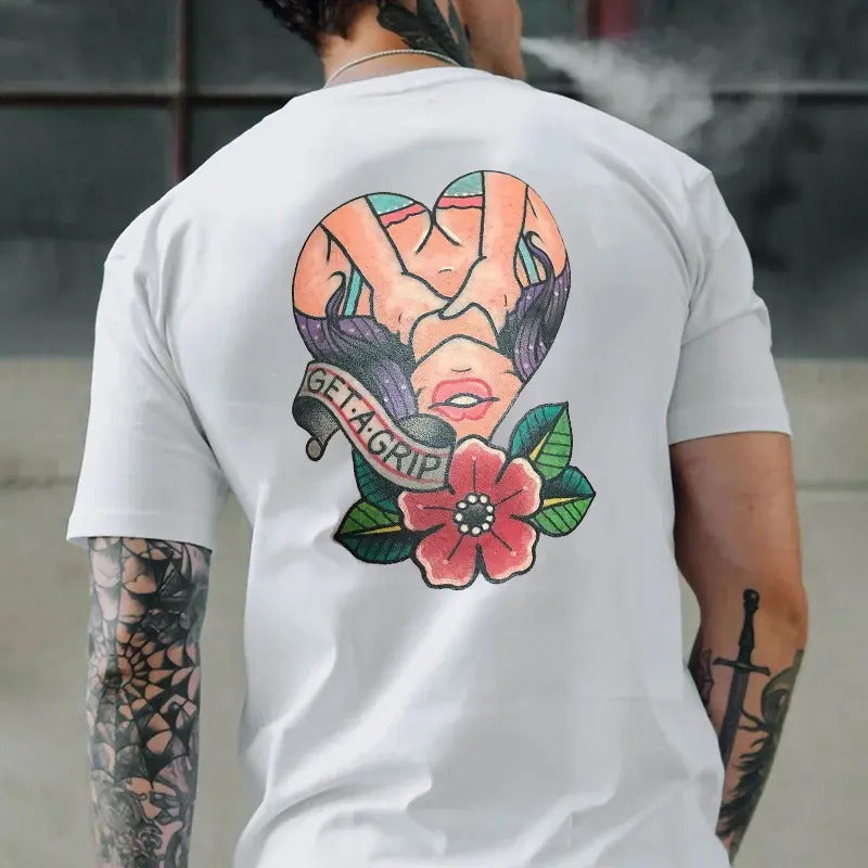 Get A Grip Floral Lady Print Men's T-shirt Motorcycle Shirt Cotton Menswear Unisex Domestic Hoodie Sweatshirt Underwear Human