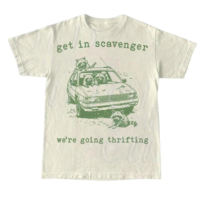 Get In Scavanger We Are Going Thrifting Retro T-shirt, Vintage Raccoon Shirt, Trash Panda Shirt, Funny Unisex Relaxed Adult Graphic Tee