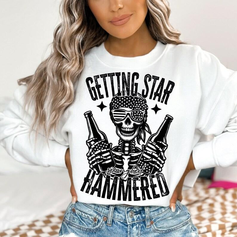 Getting Star Spangled Hammered Trendy 4th of July Funny Skeleton Fourth of July