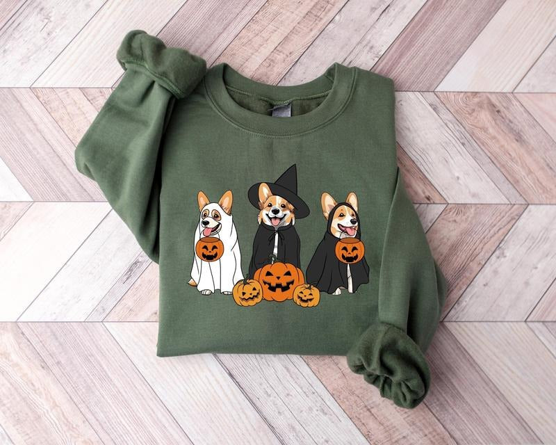 Ghost And Witch Corgi Dog Halloween Sweatshirt, Ghost Corgi Dog shirt, Retro Halloween shirt, Dog Lover Gift, Ghost Dog Shirt, Animal Lover