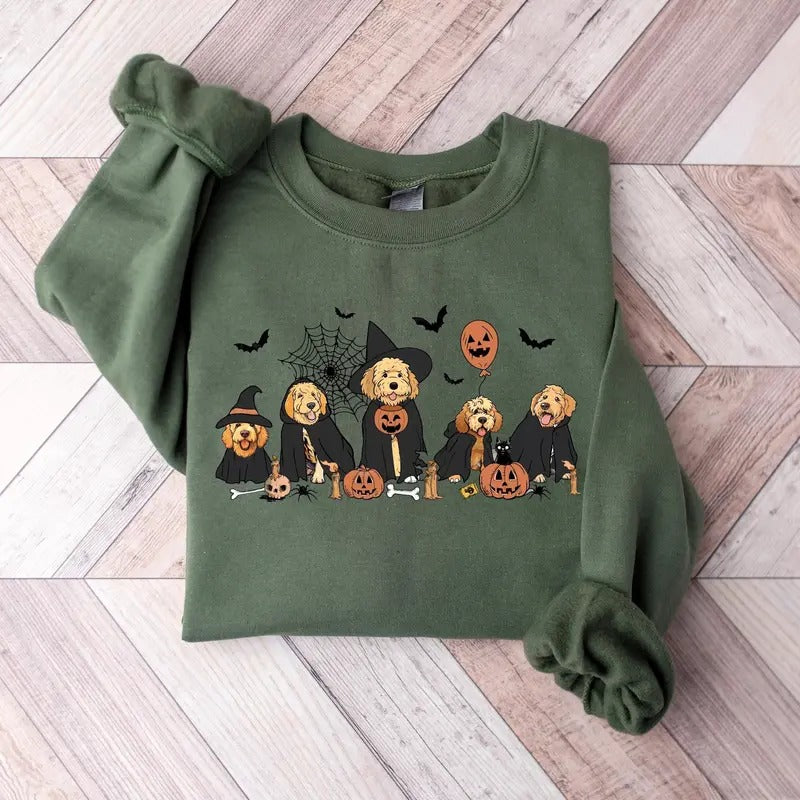 Ghost And Witch Goldendoodle Halloween Sweatshirt, Ghost Goldendoodle shirt, Halloween dog shirt, Dog Lover Gift, Ghost Dog Shirt,Сute Ghost