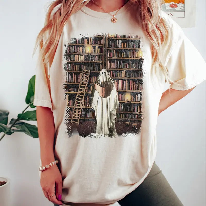 Ghost Book Lover Halloween Shirt, Vintage Halloween Ghost Sweatshirt, Retro Halloween Tee, Book Nerd, Bookish, Bookworm Halloween Gift Shirt, Ghost Book Halloween Shirt, Ghost Book Reading Shirt