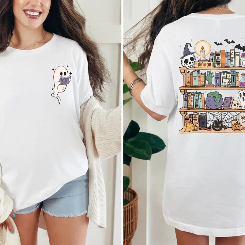 Ghost Book Reader Shirt, Reading Tee Book lover gift,Boo Sweatshirt Cotton Womenswear
