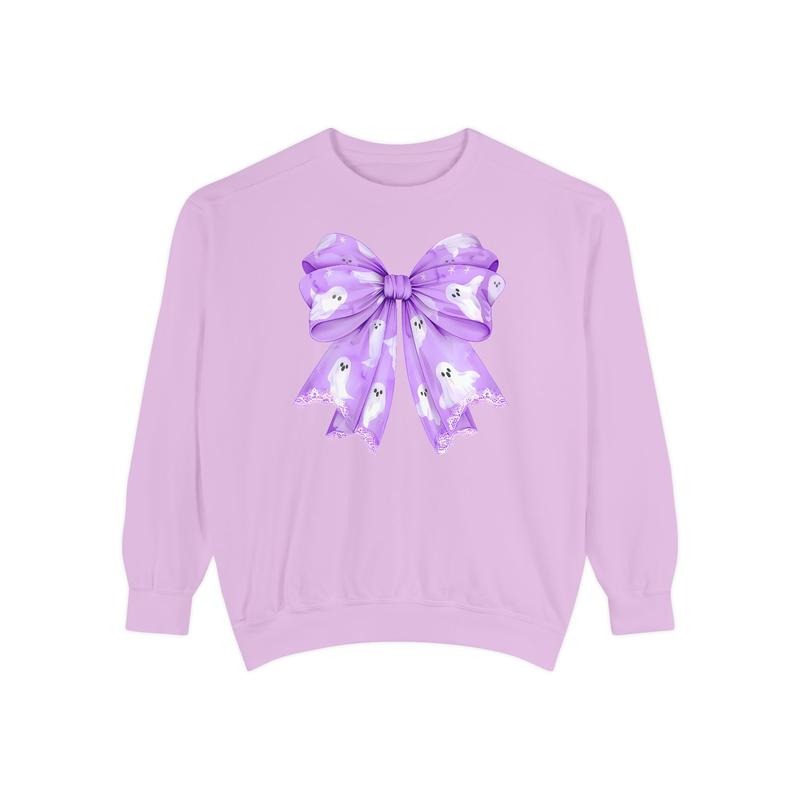 Ghost Bow Viole Comfort Colors Sweatshirt, Trendy Women's Crewneck