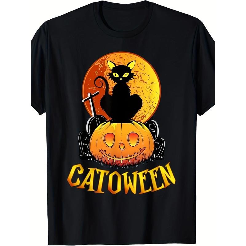 Ghost Cat Fun Witch Cat Halloween T-shirt Made in USA