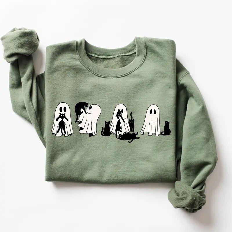Ghost Cat Sweatshirt Ghost Cat Tshirt Halloween Crewneck Ghost Shirt Cat Lover Shirt Cat Tshirt Halloween Shirt Cat Mom Tshirt