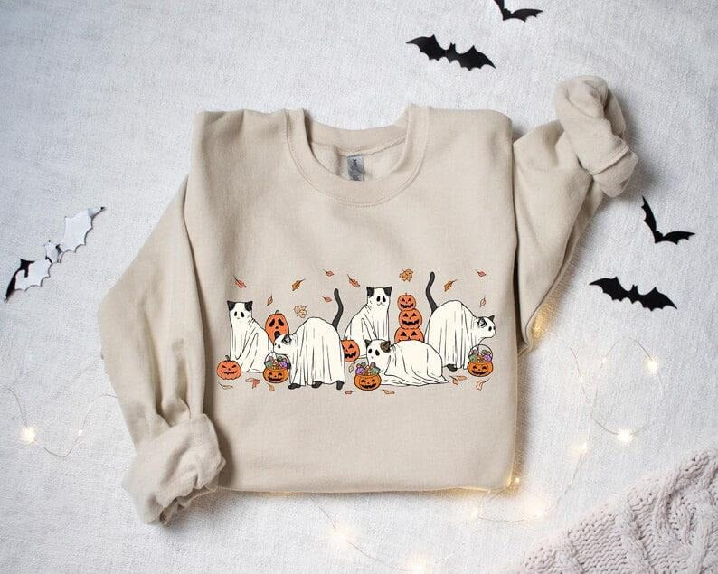 Ghost Cats Sweatshirt, Halloween Hoodie, Cat Sweater, Halloween Cat Shirt, Halloween Sweater, Black Cat Shirt, Ghost Sweater