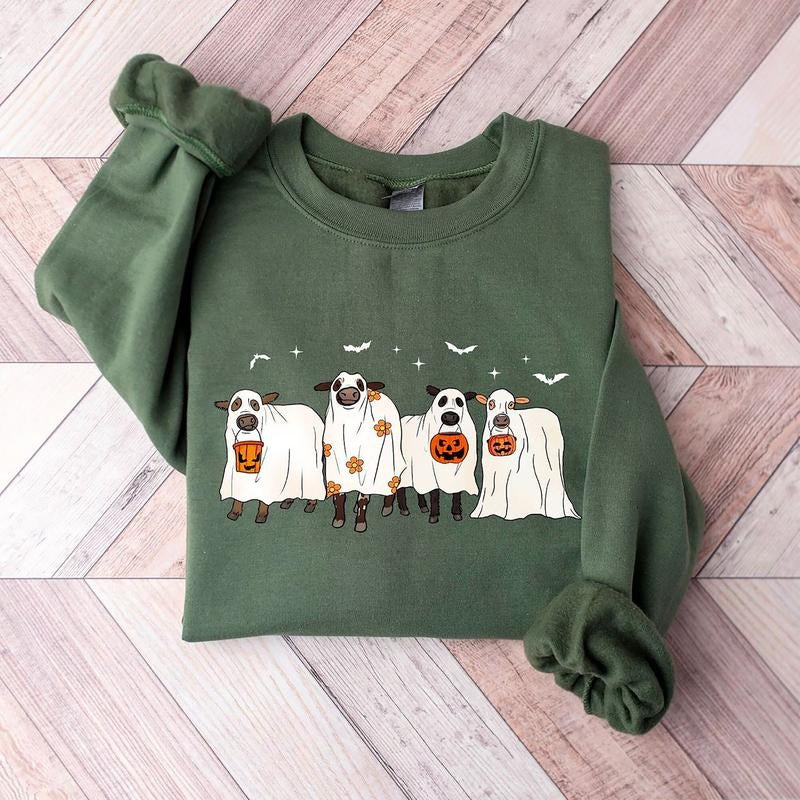 Ghost Cows Sweatshirt, Cow Halloween Crewneck, Funny Halloween Hoodie, Cow Lover Halloween Shirt, Cow Ghost Sweater, Spooky Cow Hoodie
