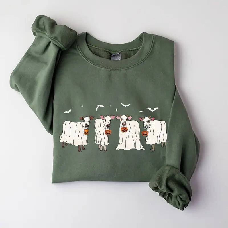 Ghost Cows Sweatshirt, Halloween Sweatshirt, Halloween Animals, Ghost Shirt, Cow Lovers Halloween Gift, Fall Shirt, Halloween Funny Sweater, Halloween Sweatshirt, Funny Halloween Shirt, Halloween for women