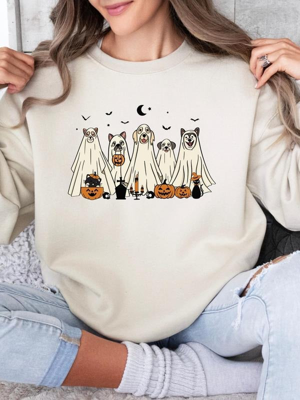 Ghost Dog Halloween T-Shirt, Spooky Season Shirt, Ghost Dog Pumpkin Sweatshirt, Cute Ghost Pumpkin Sweater, Ghost Dog Spooky Vibes Shirt