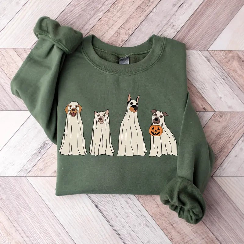 Ghost Dog Sweatshirt, Halloween Dog Sweatshirt, Ghost Dogs Shirt, Retro Spooky Season Shirt, Dog Lover Gift Shirt, Ghost Shirt, Pumpkin Halloween Shirt, Halloween Gift Shirt