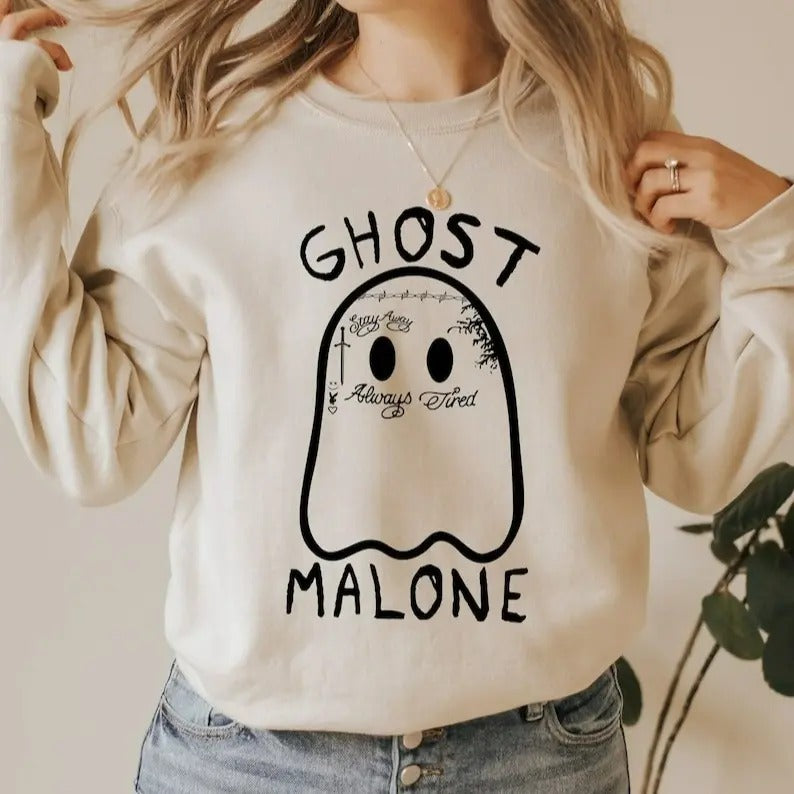 Ghost Malone Sweatshirt, Halloween Sweatshirt, Funny Halloween Crewneck, Cute Ghost Sweatshirt