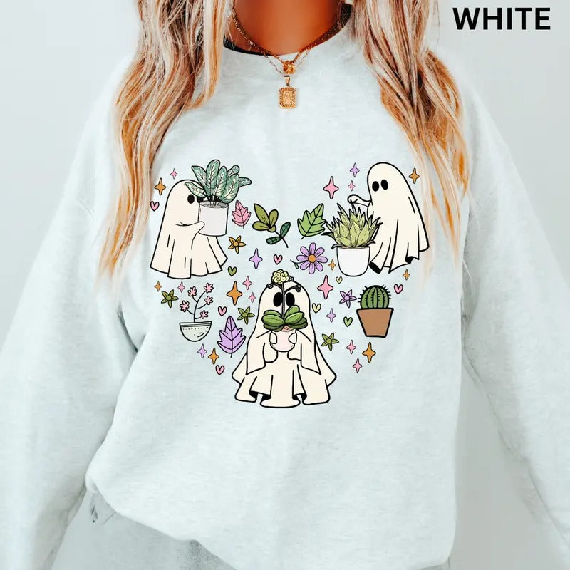 Ghost Plant Heart Halloween Sweatshirt - Unisex Apparel Relaxed Fit Printed In The USA Clothing Womenswear Casual Comfort Cotton Top Athletic Boho Chic
