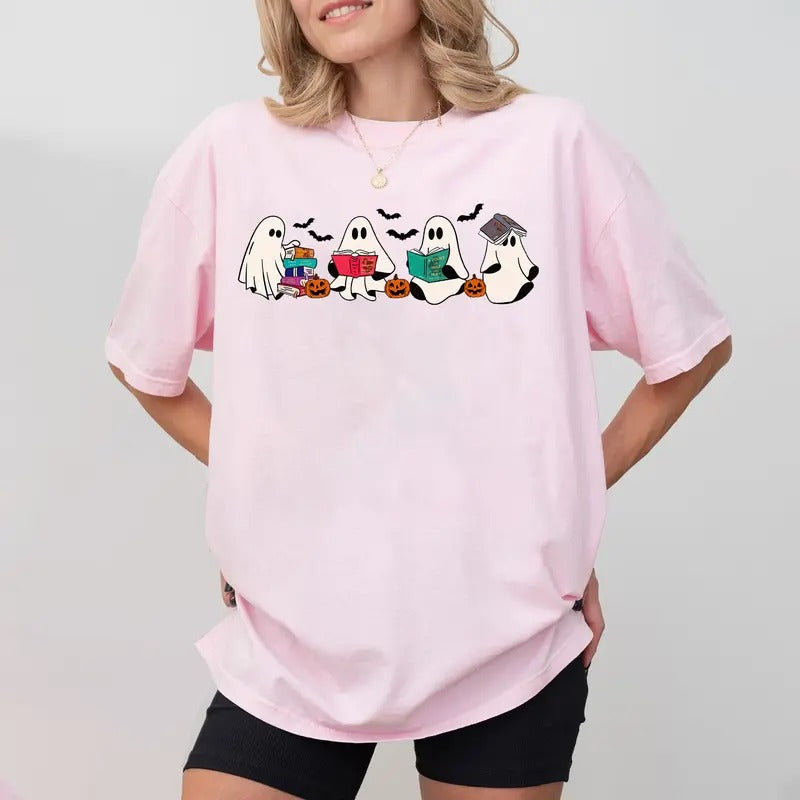 Ghost Reading Book Shirt, Halloween Book Shirt, Bookish Ghost Sweatshirt, Ghost Sweatshirt, Librarian Teacher Halloween Shirt, Pumpkin Ghost Halloween Shirt, Halloween Gift For Book Lover