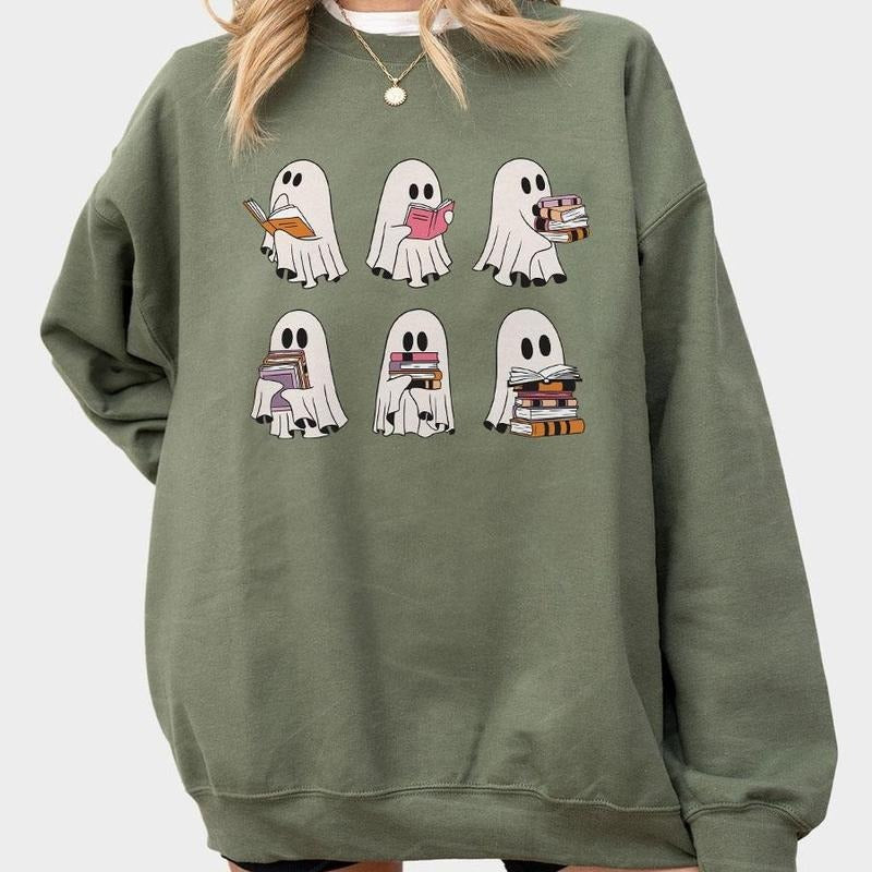 Ghost Reading Books Shirt, Bookish Halloween Comfort Tee, Halloween Teacher Gift, Librarian Halloween T-Shirt, Ghost TShirt, Boo Reading Books, Funny Book Lover Tee, Bookworm Women Top