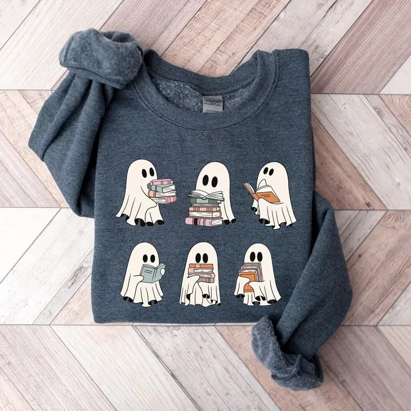 Ghost Reading Books Sweater Bookish Halloween Sweatshirt Halloween Teacher Gift Librarian Halloween Hoodie Ghost Crewneck T-shirt, sweater and Hoodie