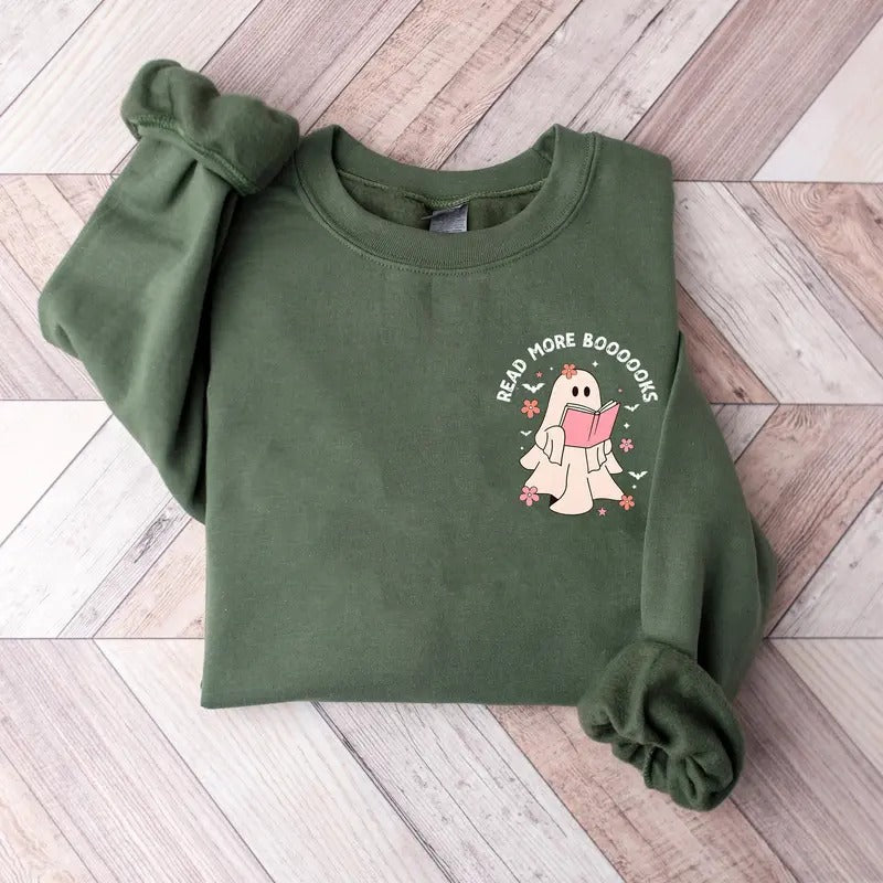Ghost Reading Books Sweatshirt, Ghost Read More Book Sweatshirt, Bookish Halloween Shirt, Teacher Librarian Halloween Gift Shirt, Halloween Book Lover, Halloween School Shirt, Halloween Reading Shirt