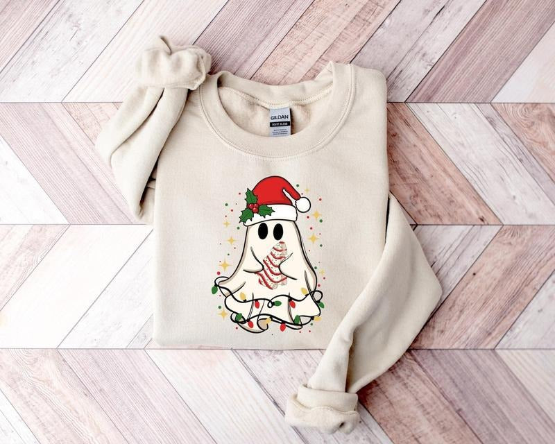 Ghost Santa Sweatshirt, Christmas Ghost Gift, Unisex Sweatshirt, Holiday Gift, Xmas Gift, Christmas Sweatshirt, Halloween Ghost Sweatshirt