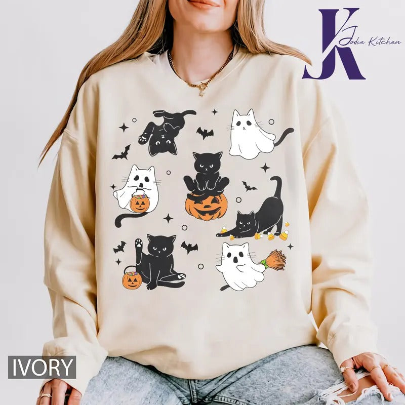 Ghost With Cats Shirt Comfort Colors, Cats and Pumpkins Comfort Colors Shirt, Black Cat Halloween Shirt, Cute Halloween Ghost Shirt, Autumn Shirt, Cute Fall T-Shirt, Halloween Shirts, Spooky Season Shirt