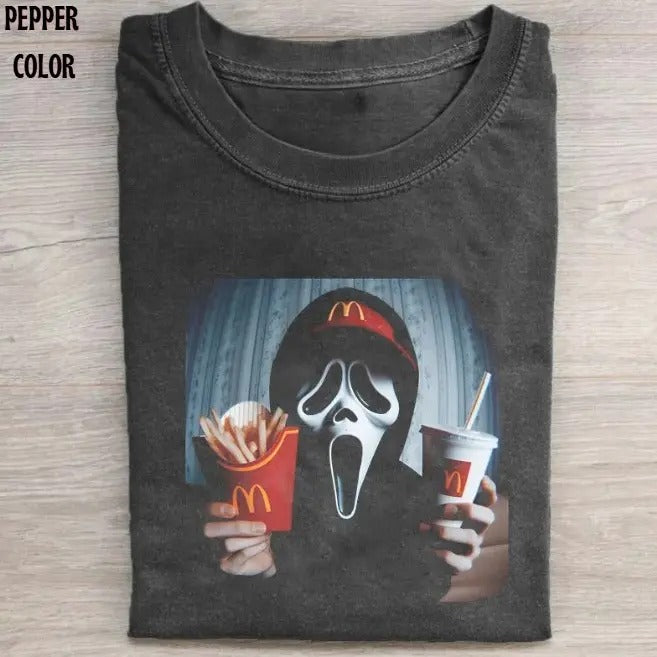 Ghostface Have Fast-food Graphic T-shirt, Funny Meme Horror Movie characters Shirts, Unisex Scream Movie Shirt Menswear Womenswear Streetwear