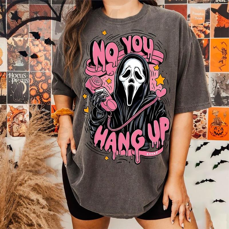 Ghostface No You Hang Up Shirt, Cute Halloween T-Shirt, Summerween Tee, Scary Movie Shirt, Ghostface Sweatshirt, Pink Halloween Sweatshirt