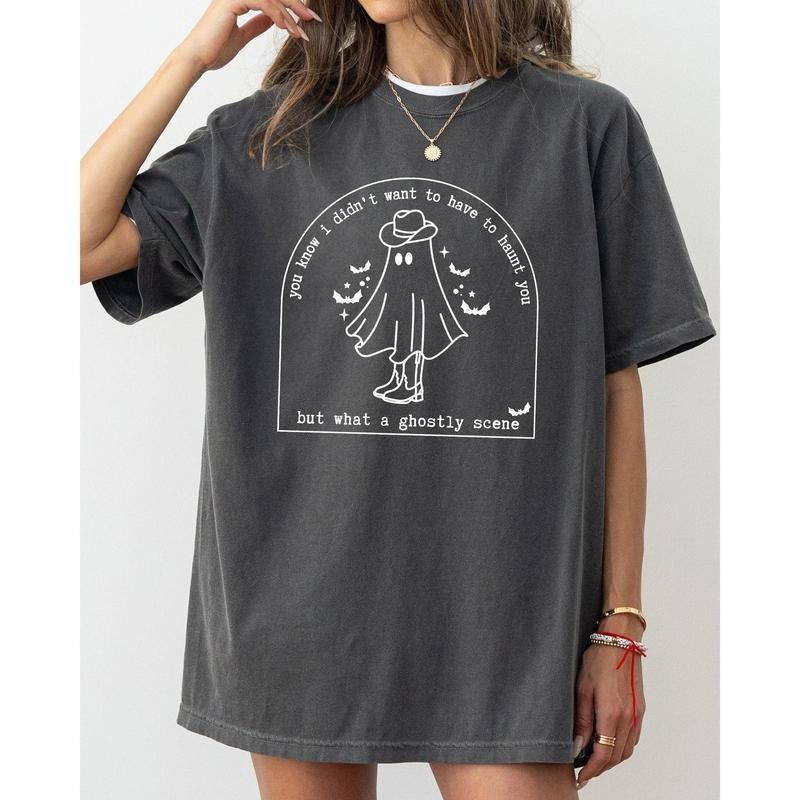 Ghostly Scene, Cute Ghost, Skeleton, Witch, Skull, Spooky, Aesthetic, Meme, Halloween, Costume, Tshirt, Women's Comfort Color Tee, Tshirt
