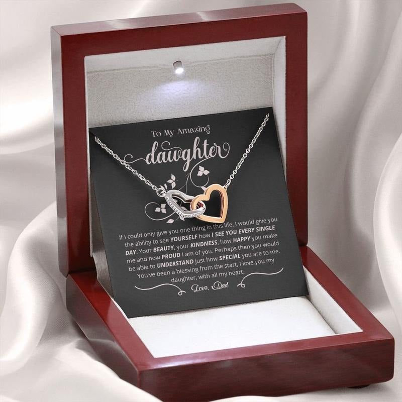 Gift For Daughter From Dad, To My Amazing Daughter Necklace, Daughter Jewelry, Interlocking Hearts Necklace Necklace With...