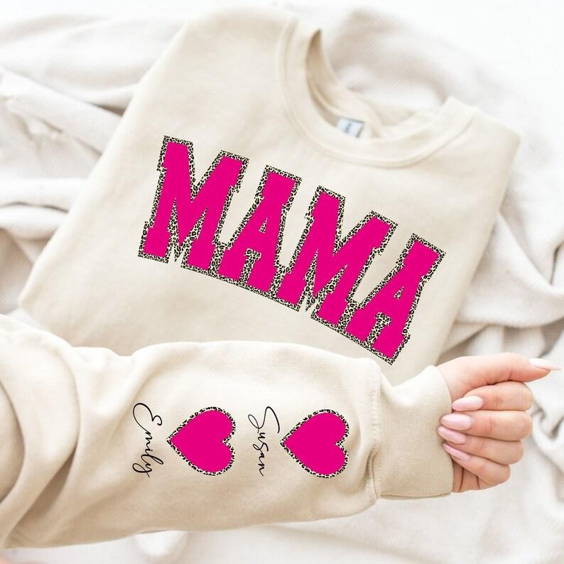 Gifts for Mom, Mama Sweatshirt with Kids Name on Sleeve, Personalized Mom Sweatshirt, Minimalist Momma Sweater, Mothers Day Gift for Mom