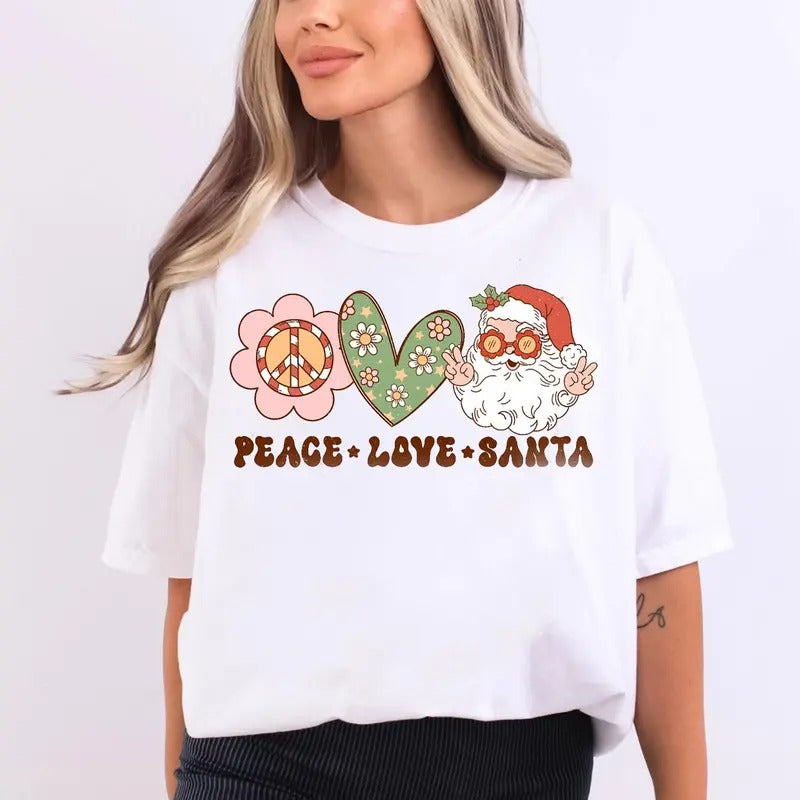 GiftsBae Peace Love Santa T-Shirt, Santa Clause Shirt, Christmas Santa Shirt, Holiday Shirt, Festive Tee, Christmas Gift for Men and Women