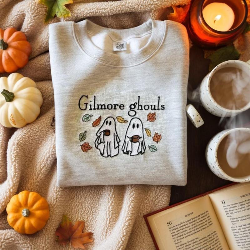 Gilmore Ghouls Embroidered Sweatshirt, Spooky Season Sweatshirt, Ghost Embroidered Shirt, Fall Sweatshirt, Halloween Shirt, Gift For Her