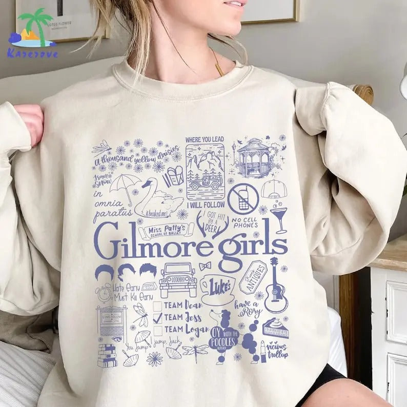 Gilmore Girls Doodle Art Stars Hollow Sweatshirt Crewneck Comfort