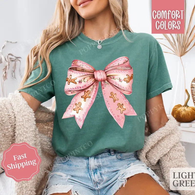 Gingerbread Bow Shirt Holiday Tshirt, Women's Holiday Tee