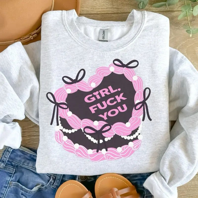 Girl F You Cake - Ash Grey - Sublimation- - Unisex Jersey Sweatshirt