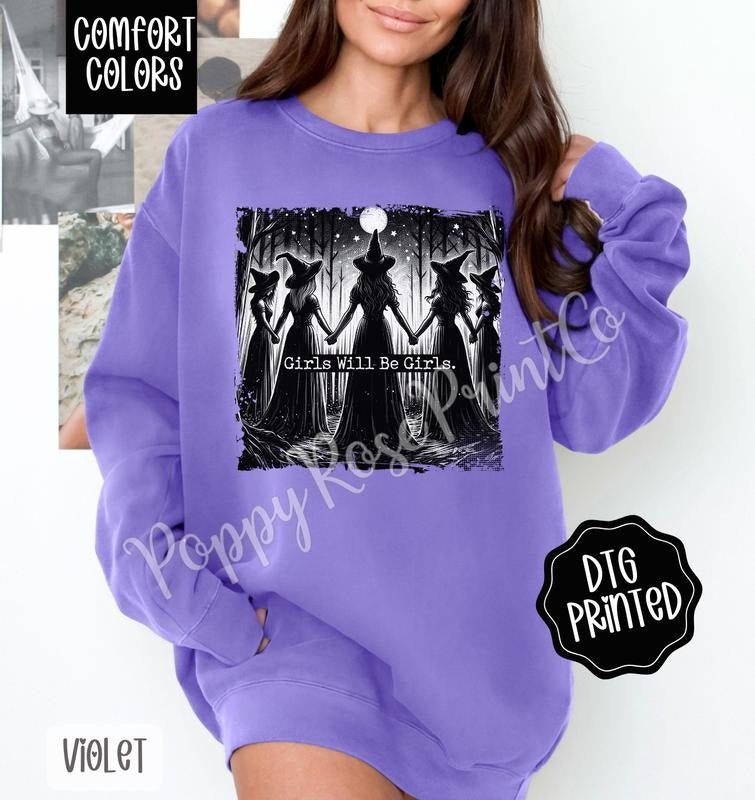 Girls Will Be Girls Comfort Colors Sweatshirt, Trendy Halloween Crewneck