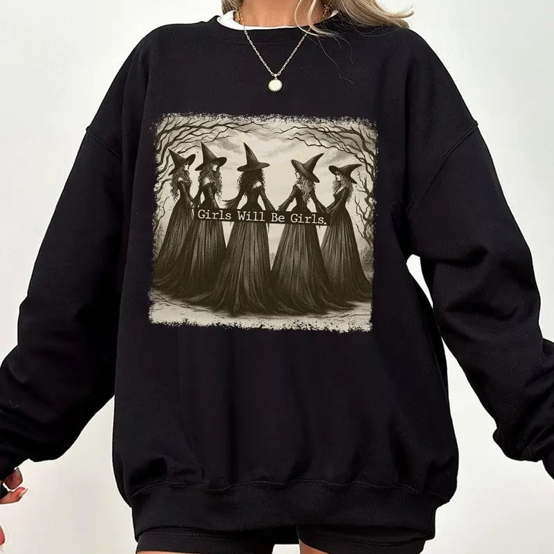 Girls Will Be Girls Witch Halloween Shirt, Funny Witchy Vintage Shirt, Vintage Halloween Women Shirt, Witchy Vibes Shirt, Feminist Witch Shirt, Halloween Gift For Friends, Women Rights Halloween Tee, Girl Power Shirt