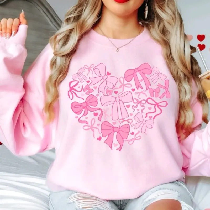 Girly Bow Heart Valentines Day - Sweatshirt